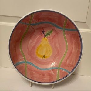 CALECA BOWL ITALY PINK YELLOW PEAR WHITE LARGE PASTA HOME SERVEWARE HANDPAINTED